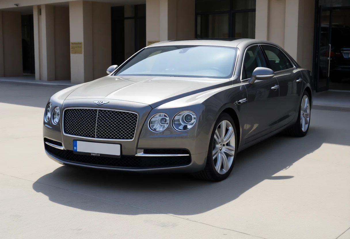 Bentley Flying Spur, berline de luxe grise, vue de face